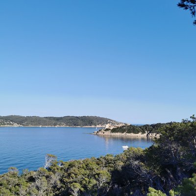 Vue sur le fort de Port Man et l'île du Levant